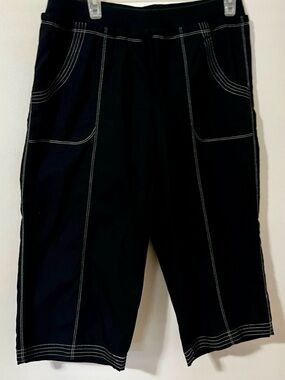 Black Cargo Capri Pant with Contrast Stitching